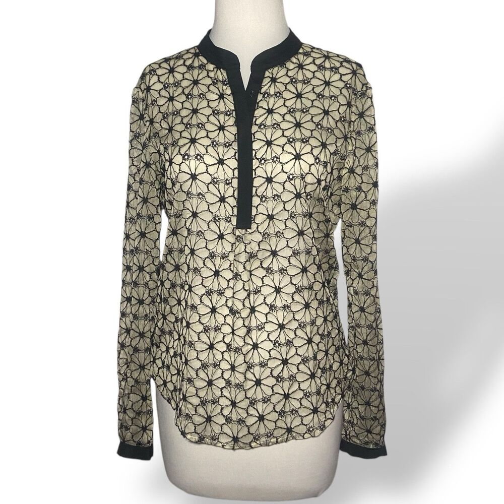 REISS Women’s Floral Embroidered Chiffon Blouse Long Sleeve Shirt Top Size 6